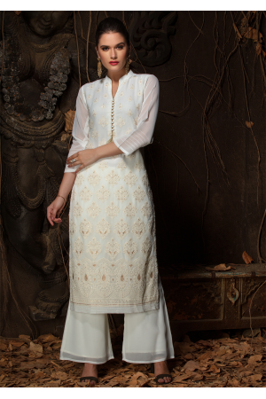 White Color Designer Georgette Kurti